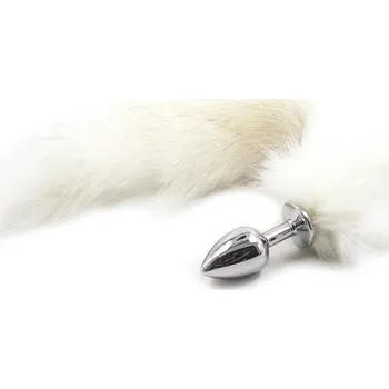 Anální kolík Fetish Addict Metal Butt Plug with Foxy Tail Velvet Touch 40cm White