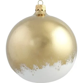 Skleněná bílá baňka se zlatým hubkováním