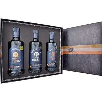 Dárkový potravinový koš Casas de Hualdo - Dárkové balení prémiových olivových olejů Arbequina, Picual a Cornicabra (3x 500 ml)