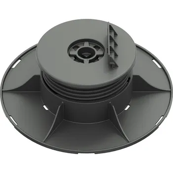 Rektifikační terč pod terasová prkna H 35-55 mm (Výškově stavitelný terč pod dřevěné nebo WPC terasy s výškou od 35 mm do 55 mm | základna Ø 200 mm | hlava na rošt Ø 120 mm | výška úchytu 19 mm | nosnost 1400 Kg/Ks)