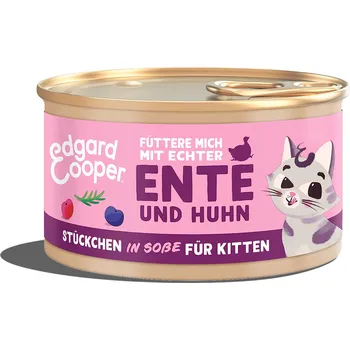 Krmivo pro kočku Edgard & Cooper lahodné kousky v omáčce pro koťata, kachna a kuřecí maso 6 × 85 g