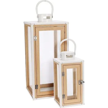 Lucerna ProGarden Lucerna na svíčku 2 ks přírodní dřevo/bílá