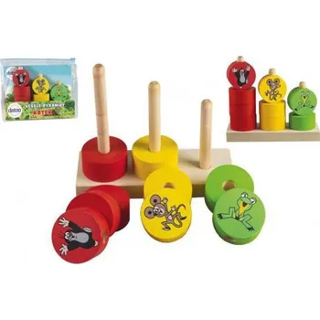 Hračka pro nejmenší Detoa Veselé pyramidy Krtek skládačka dřevo 12 m+