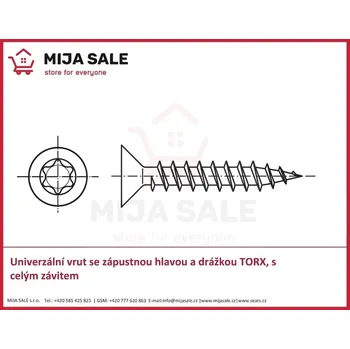 Vrut P 4,5x 80 Univerzální vrut se zápustnou hlavou a drážkou TORX, s celým závitem