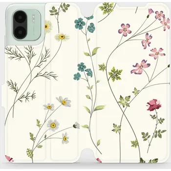 Pouzdro na mobilní telefon Flipové pouzdro Mobiwear - Xiaomi Redmi A2 - MD03S Tenké rostlinky s květy (Knížkové flip pouzdro, obal, kryt na mobil Xiaomi Redmi A2 - MD03S Tenké rostlinky s květy, materiál Umělá kůže + TPU - ochrana 360°, stojánek, silikonová vanička, magnetické)