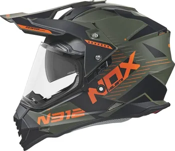Helma na motorku NOX Extend N312 matná khaki/oranžová