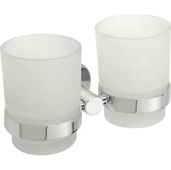 Držák na kartáček X-ROUND dvojitý držák skleniček, mléčné sklo, chrom XR902