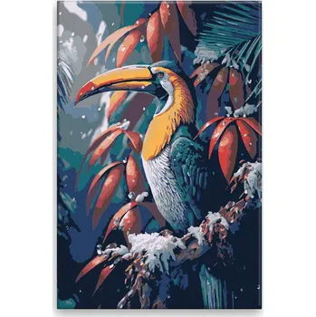 Dětské zboží Malování podle čísel - Tukan na sněhu - 40x60 cm, bez dřevěného rámu - CZ výroba