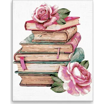 Malování podle čísel - Knihy s růží - 40x50 cm, bez dřevěného rámu - CZ výroba