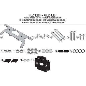 Nosič na motocykl a skútr Kappa KTL8705KIT montážní kit pro upevnění KS250 Tool Box on KLR6413 BENELLI TRK502 (17-19), BENELLI TRK502 X (18-19), KAWASAKI Versys 1000 / Versys 1000 SE -19, TRIUMPH Tiger 800 XC / 800 XR (18-19) KAWASAKI KLE 1000 VERSYS SE rok 19-20