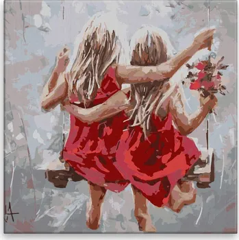 Malování podle čísel - Sesterská láska - 40x40 cm, bez dřevěného rámu - CZ výroba