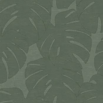 Tapeta Origin Vliesová zelená tapeta - listy monstery - látková textura 347762, Natural Fabrics, Origin, velikost 0,53 x 10,05 m