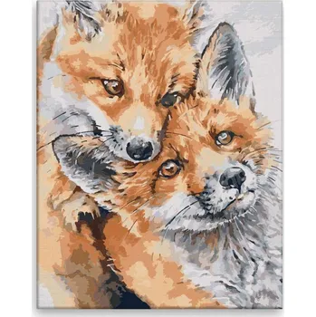 Malování podle čísel - Liščí objetí - 40x50 cm, bez dřevěného rámu - CZ výroba