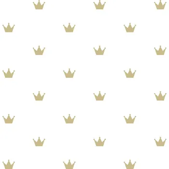 Tapeta Origin Dětská bílá vliesová tapeta se zlatými korunkami 347678, Precious, Origin, velikost 0,53 x 10,05 m