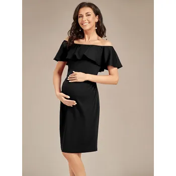 Dámské šaty Těhotenské šaty s volánky a odhalenými rameny Barva: Černá, Velikost: M