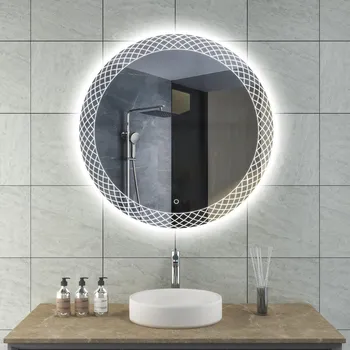 Zrcadlo Besteco Koupelnové Zrcadlo s LED Osvětlením a Zdobeným Okrajem KRISTAL, Ø 80 cm, Plynulá Změna Barvy Světla, Kód MMH8080R