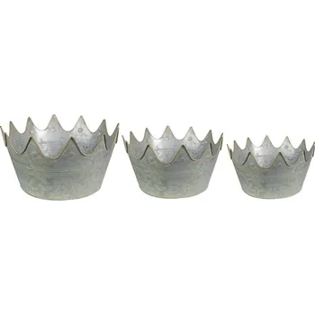 Květináč 3ks zinkový plechový obal na květináč ve tvaru koruny - Ø 43*21 / Ø 40*20 / Ø 33*18 cm