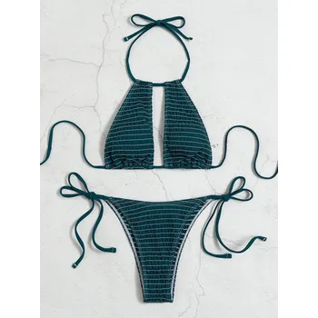 Dámské plavky Dámské plavky dvojdílné - bikiny v žabičkovém vzhledu Barevná varianta: Tmavě zelená, Velikost: L