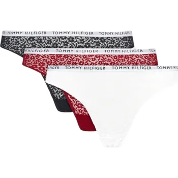 Kalhotky TOMMY HILFIGER DÁMSKÁ TANGA 3P FULL LACE THONG NAVY/WHITE/BURGUNDY UW0UW04514 0WE Velikost: XS