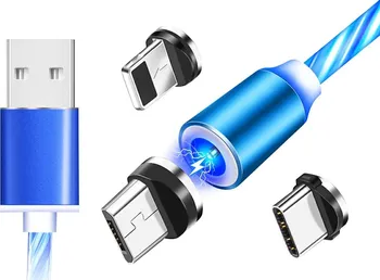 Gadget APT KK21S LED magnetický USB nabíjecí kabel 3v1 modrý