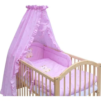 Dětská postýlka Postýlka přírodní stahovací bok 120x60cm s výbavou - MÉĎA růžový - Scarlett , výbava s nebesy