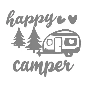 Samolepící dekorace SAMOLEPKA Happy camper levá cestování (17 - šedá) NA AUTO, NÁLEPKA, FÓLIE, POLEP, TUNING, VLASTNÍ TEXT, TISK, AUTOSAMOLEPKY.cz, POLEPY, OBRÁZEK, LOGO, SAMOLEPKY
