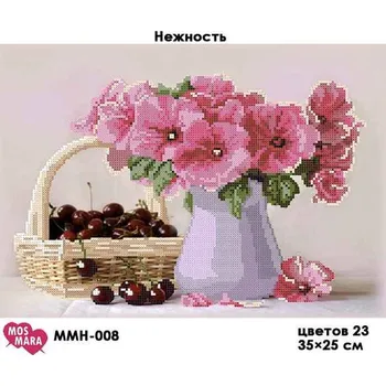 Korálek Plátno pro vyšívaní korálky - Třešně a květiny - č. 127 35 x 25 cm