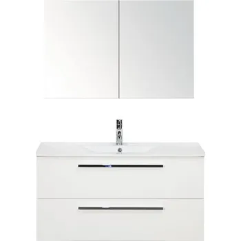 Koupelnový nábytek Koupelnový nábytkový set Seville 100 cm s keramickým umyvadlem Model 1 a zrcadlovou skříňkou bílá vysoce lesklá
