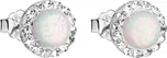 Stříbrné náušnice pecky se syntetickým opálem a křišťály Preciosa bílé kulaté 31217.1 White s. Opal