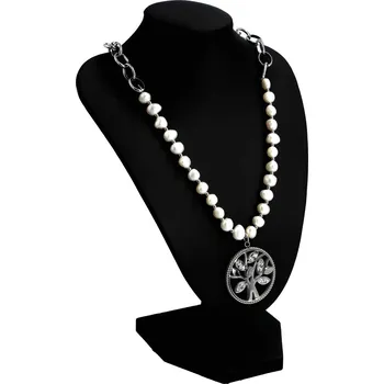 Náhrdelník Dámský náhrdelník z chirurgické oceli a umělých perliček Strom života, stříbrný