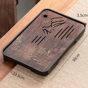 Čínský podnos na vodu pro čajový obřad - Bambus a jeřábi 1