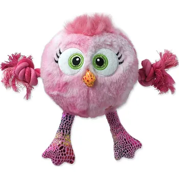 Hračka DOG FANTASY Monsters kuře růžové s provazy a uzly pískací 15cm