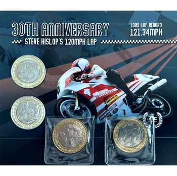 Poštovní známka (2019) Isle of Mann - set 2x 2 Ł - pamětní mince závodník Steve Hislops