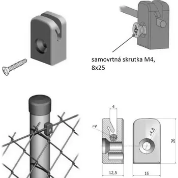 Nábytkové kování Úchytka napínacího drátu se samořezným šroubem M4, 8 x 25 mm, černá