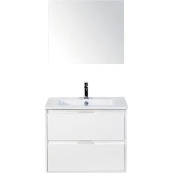 Koupelnový nábytek Koupelnový nábytkový set Porto 70 cm s keramickým umyvadlem a zrcadlem bílá vysoce lesklá