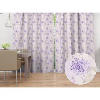 ubrus Dekorační závěs PML-069 Fialové květy na bílém 145x140 cm