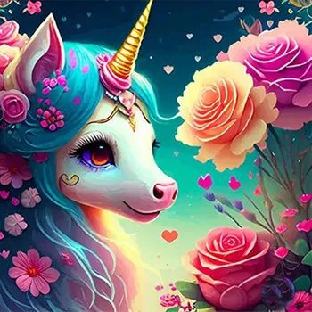 Diamantové malování Diamantové malování - Jednorožec a květiny č. 1083