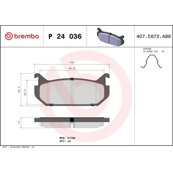 Brzdová destička Sada brzdových destiček, kotoučová brzda BREMBO P 24 036
