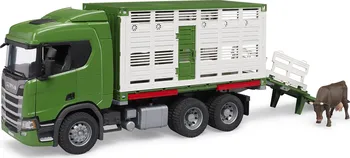 Bruder 3548 Scania Super 560R nákladní vůz pro přepravu zvířat s figurkou krávy 1:16