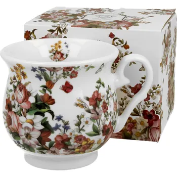 DUO Gifts DG - Porcelánový retro hrnek VINTAGE FLOWERS WHITE v dárkové krabičce - 480 ml