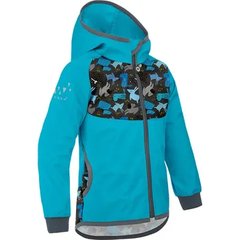 Unuo softshellová bunda bez zateplení smaragdová pejsci Velikost: 110/116