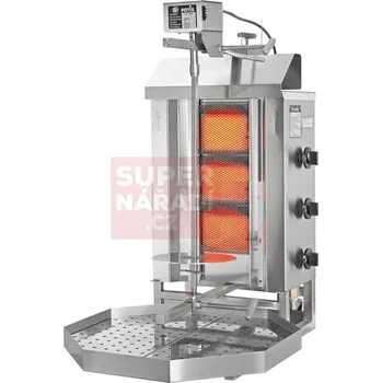Kuchyňský gril Gyros gril Potis G1/S plynový na kebab do 15 Kg masa, 3 hořáky PB/ZP, 7230160 (Gtip Potis G1/S 7230160 plynový gril na gyros, kebab na propan-butan / zemní plyn s motorem nahoře, 3 single hořáky)