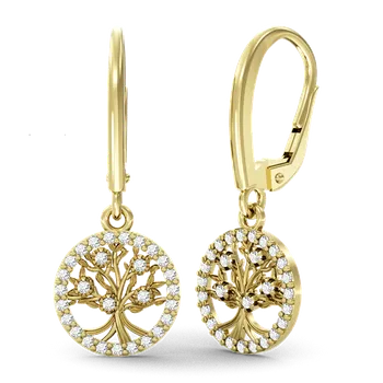 Náušnice SOLUNA VIDA zlaté náušnice se zirkony STROM ŽIVOTA visací na patent ze žlutého zlata