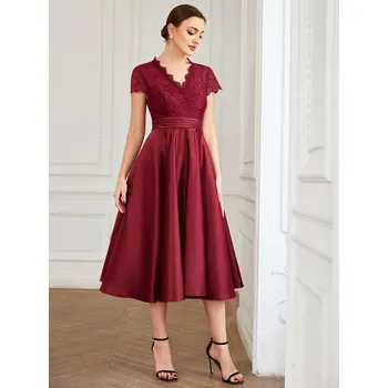 Dámské šaty Dámské koktejlové šaty s krátkým rukávem po kolena Barva: Bordová, Velikost: 6XL