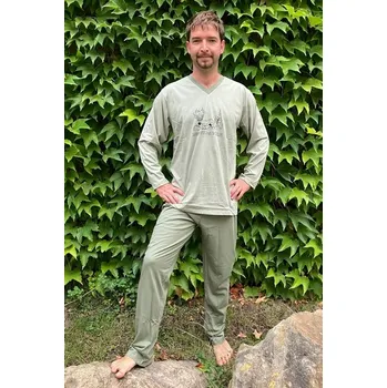 Pánské pyžamo Pyžamo dlouhý rukáv Rozárka P223 Jelen Jsem stále v říji zelené Barva: Zelená, Velikost: XXL