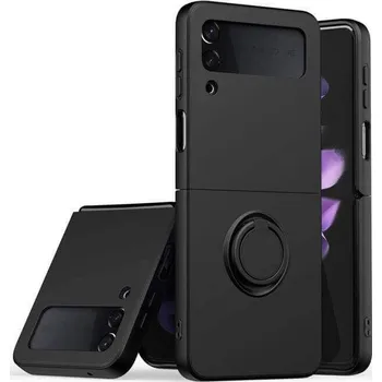 Pouzdro na mobilní telefon Silikonový ochranný obal s držákem na prst Samsung Galaxy Z Flip5 5G F731B - černý