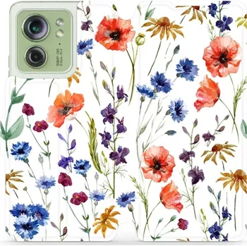 Pouzdro na mobilní telefon Flipové pouzdro Mobiwear - Motorola Edge 40 5G - MP04S Luční kvítí (Knížkové flip pouzdro, obal, kryt na mobil Motorola Edge 40 5G - MP04S Luční kvítí, materiál Umělá kůže + TPU - ochrana 360°, stojánek, silikonová vanička, magnetické zavírání)