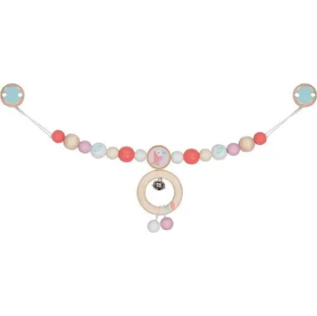 Dřevěná hračka Řetěz do kočárku dřevěný - Růžový s ptáčkem (Goki)