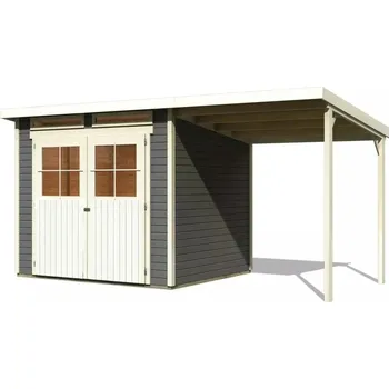 Zahradní stavba LANIT PLAST Dřevěný domek KARIBU GLUCKSBURG 4 + přístavek 190 cm (83233) terragrau LG3499