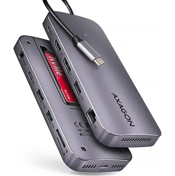 Notebook AXAGON HMC-12GM2, USB 10Gbps hub, 3x USB-A, USB-C, HDMI, DP, RJ-45 GLAN, M.2, SD/mSD, audio, PD
